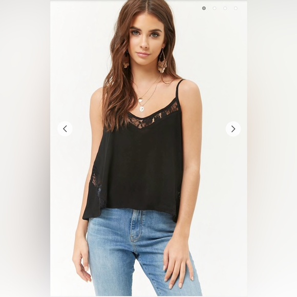 NWOT Forever 21 Black Lace Trim Swing Cami Tank Top - Picture 2 of 2